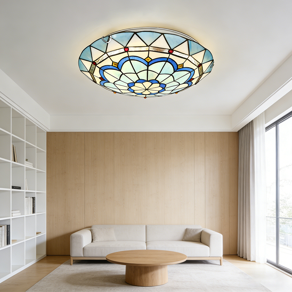 Plafonnier LED Tiffany, Lustre encastré, Petit plafonnier LED en verre, Applique d'entrée LED rétro, φ30 cm (ampoule non incluse) - 9
