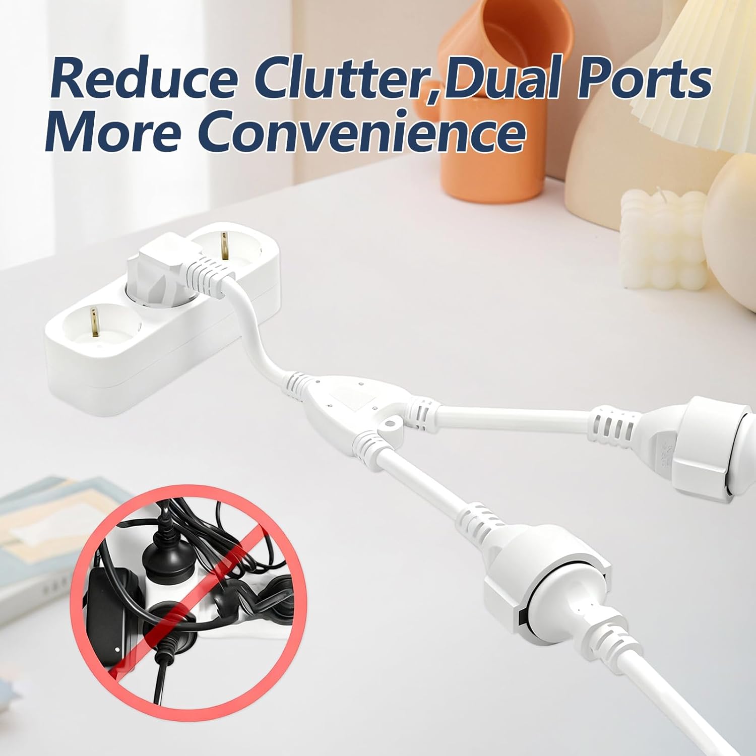 Fiche Double pour Prise de Courant 2-Fois Multiprise avec Flexible Kable 2 en 1 Câble de Rallonge Court IP20 Protection pour Intérieur et Extérieur - 3