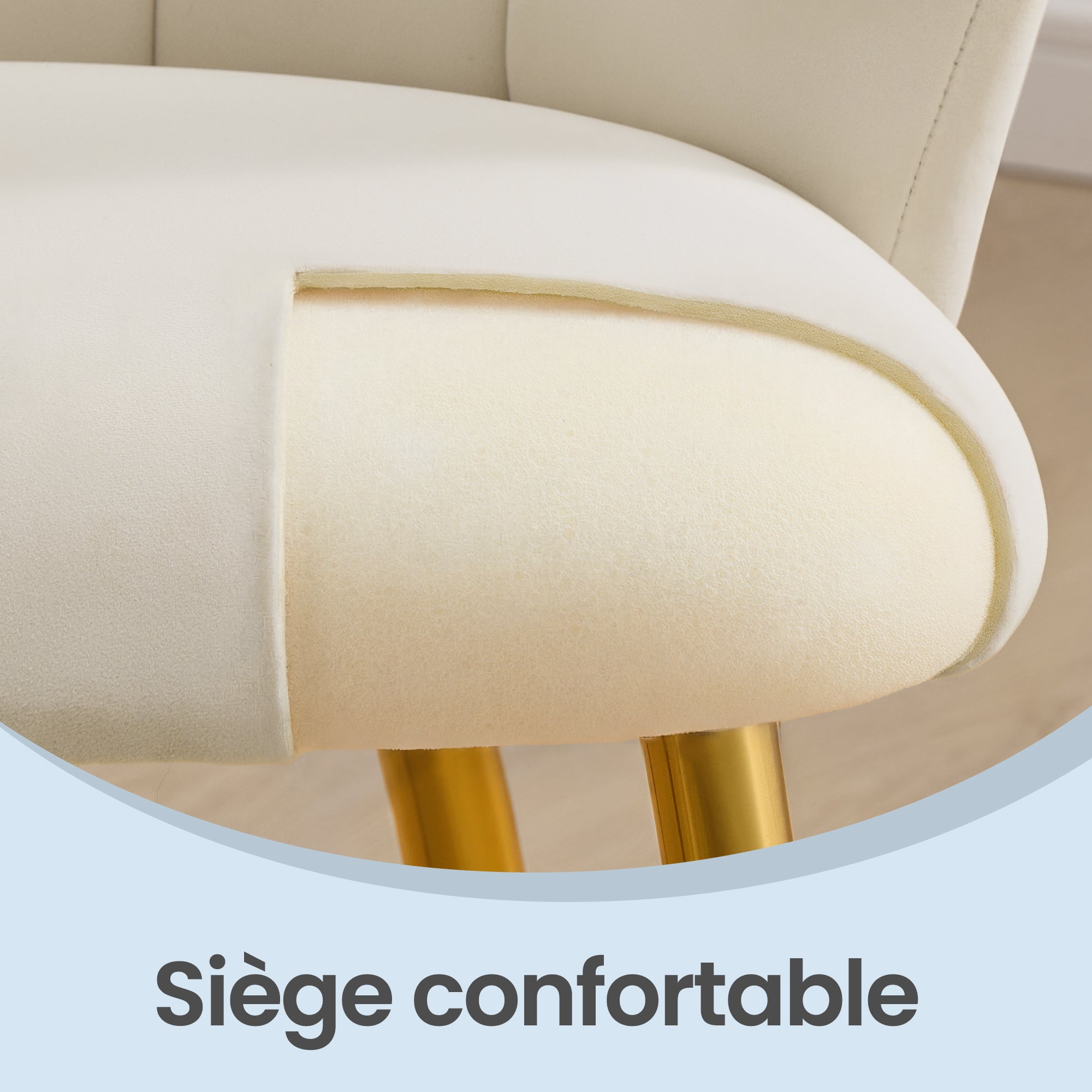 Chaise de Cuisine en Velours, Chaise Rembourrée avec Dossier Pétale, Pieds Acier, Salon, Chambre, Blanc crème - 6