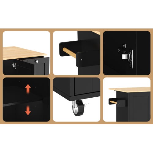 Table Plan Meme Table de cuisine mobile multifonction noire L135×l44(70)×H90cm, plan ...