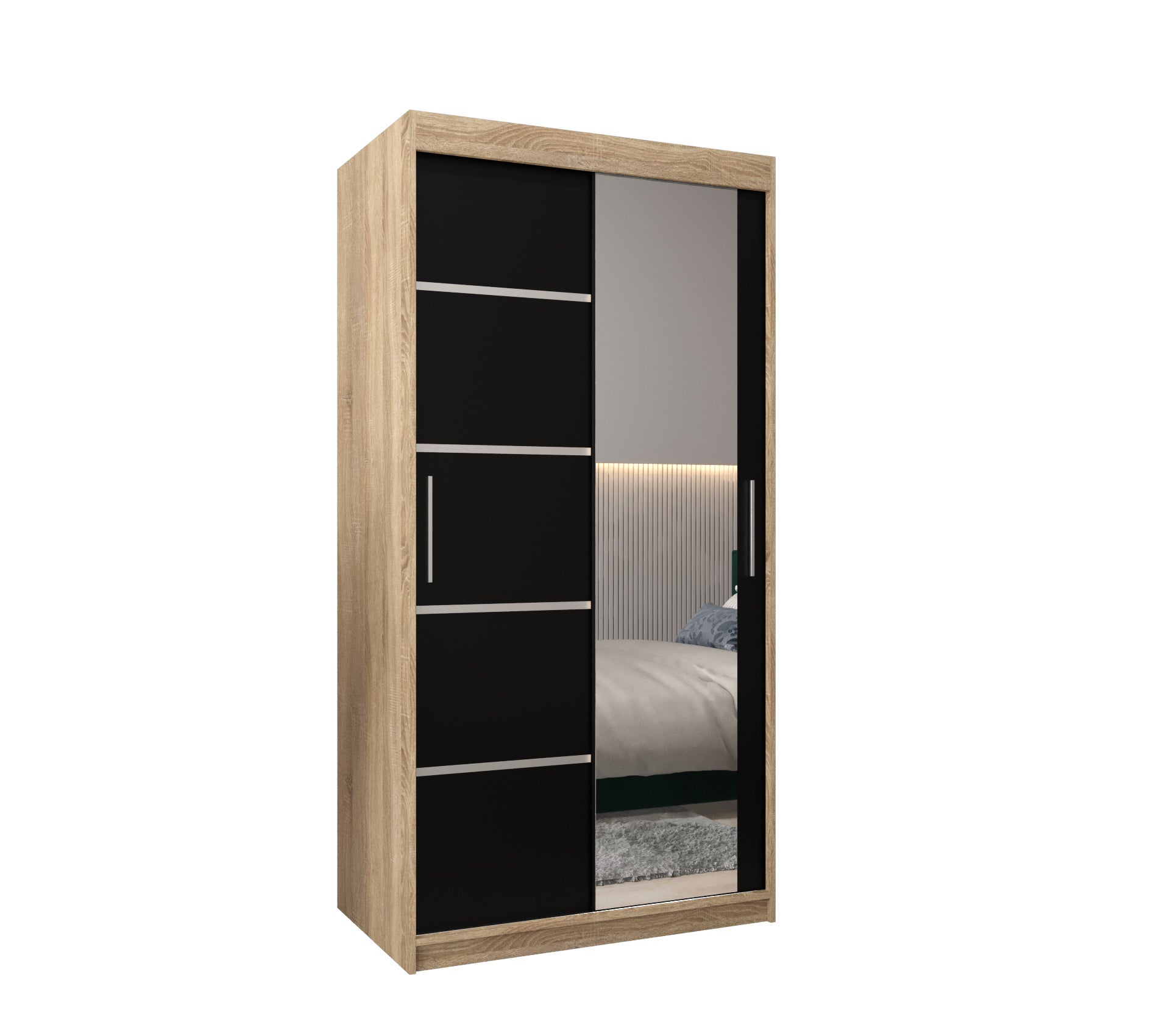 Szafa przesuwna garderoba Verona 2 100 x 62 x 200 cm Sonoma + Czarny - Abiks Meble