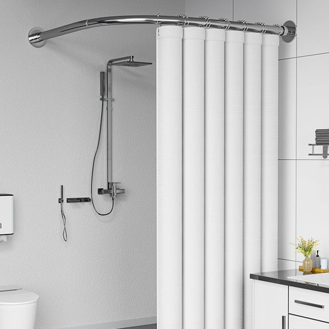 Hershii Tringle à rideau de douche incurvée réglable en forme de U pour salle de bain - Barre de rideau de douche en métal (90 à 130 cm) x 119 x (90