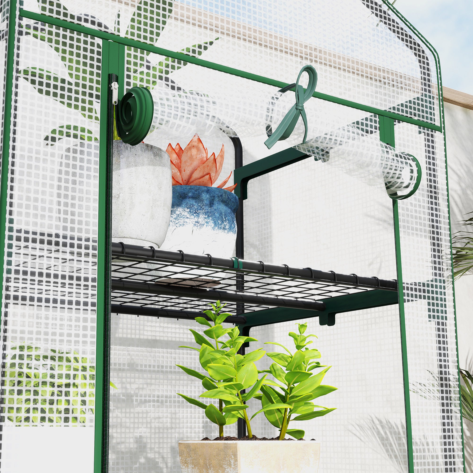 Serre de jardin - Outsunny - avec étagères à niveaux - bâche amovible PE, châssis acier - 0,69 x 0,49 x 1,93 m - blanc - 8