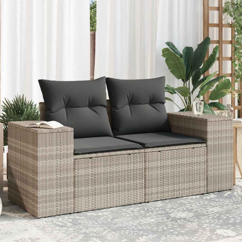 Sofa ogrodowa z poduszkami, 2-osobowa, jasnoszara, polirattan vidaXL