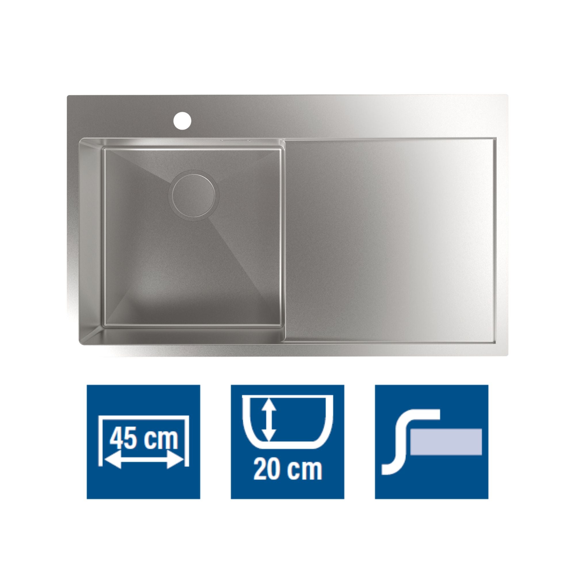 Cata  Fregadero Cbs-1 40-40 D R10 1 Seno Cuadrado 86X51 Cm Escurridor Base Absorbente Anticondensación Acero Inoxidable Acero Inoxidable, Leroy Merlin