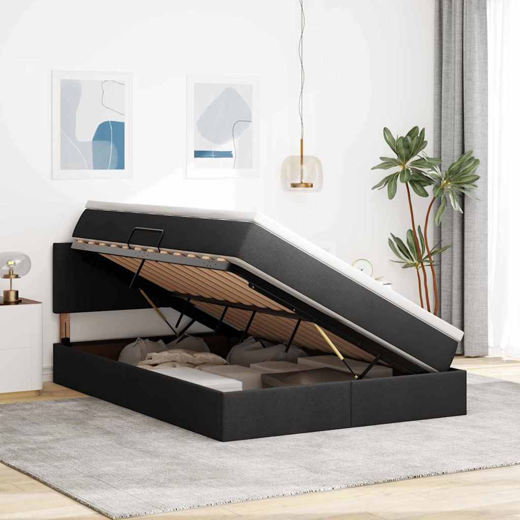 Lit avec rangement et matelas noir 140 x 190 cm velours - 4