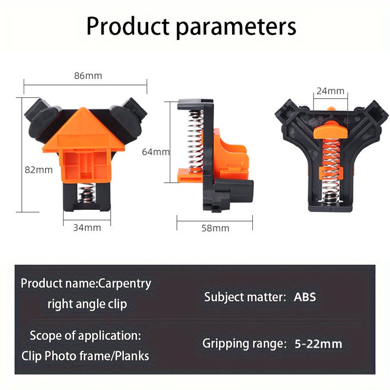 Morsetti ad angolo retto di precisione da 4 pezzi per lavorazione del legno - Fissaggi angolari per giunzioni precise, facile montaggio e incollaggio - 2