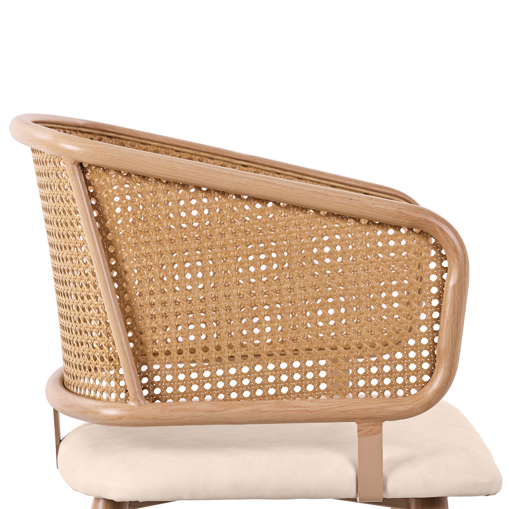 Lot de 2 chaises avec dossier en rotin - coussins en similicuir beige - pieds en métal - Marron - 7