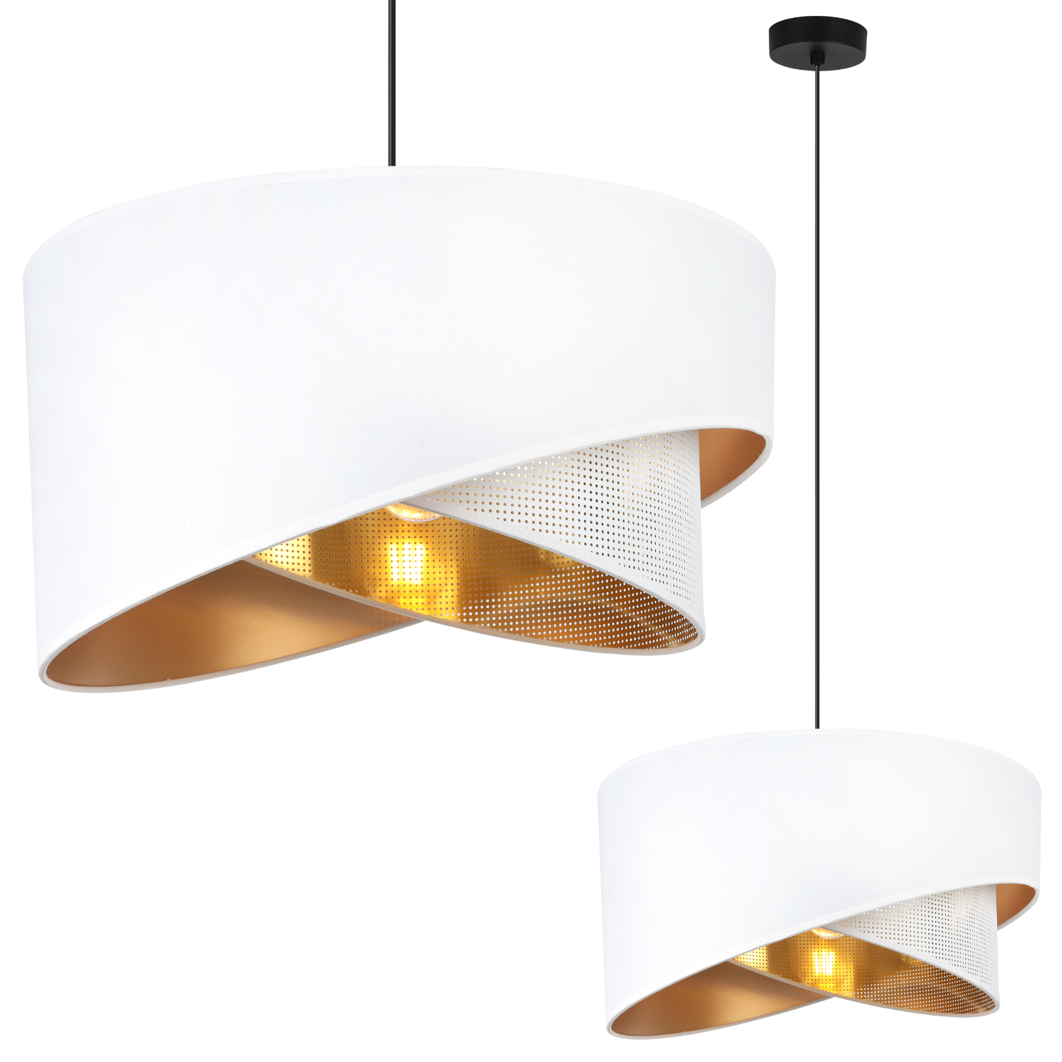 Lampa sufitowa wisząca Asti skos czarna glamour 1xE27 abażur okrągły skośny 45cm biały/złoty Light Home LH