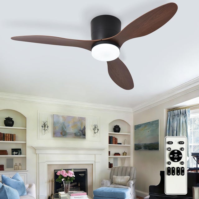 Ventilateurs de plafond de 42 pouces avec éclairage pour chambre à coucher, ventilateur à profil bas avec télécommande et pales Noyer réversibles