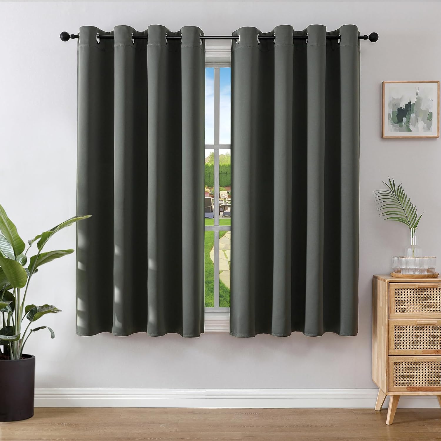 Zasłony zaciemniające, zestaw 2 szt., termoizolacyjne, przelotki, ochrona UV, do sypialni i salonu (ciemnoszare, szer. 100 x wys. 130 cm)