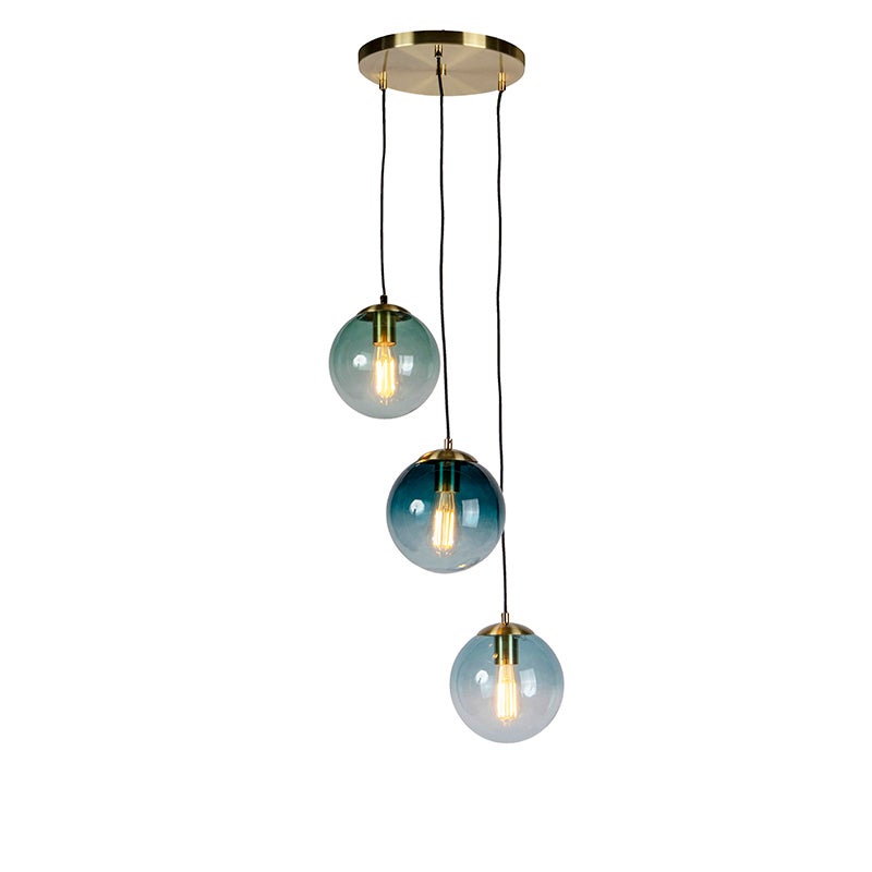 Inteligentna lampa wisząca mosiężna z 3 WiFi ST64 z niebieskim szkłem - Pallon