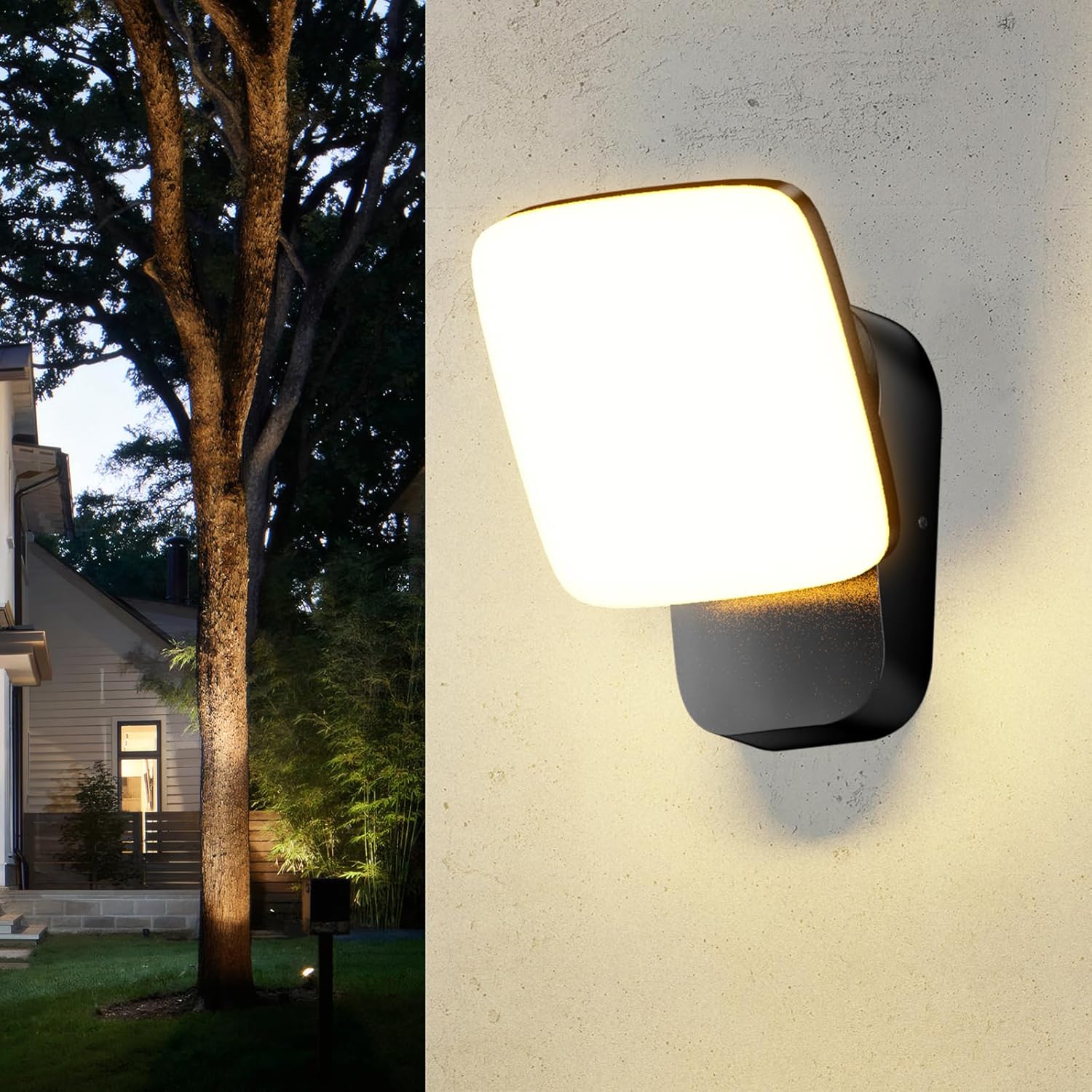 Zewnętrzna lampa ścienna LED – wodoodporna IP65, do użytku wewnątrz, 3000 K, obrotowy aluminiowy panel LED 360° [klasa energetyczna E]