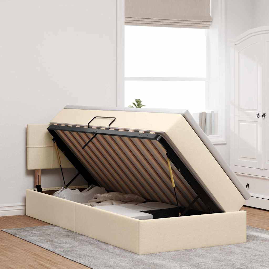Lit avec rangement et matelas crème 90 x 200 cm velours - 4