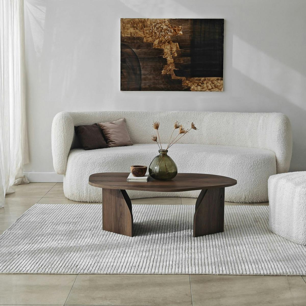 Table basse design effet bois foncé, forme galet MARFA - 3