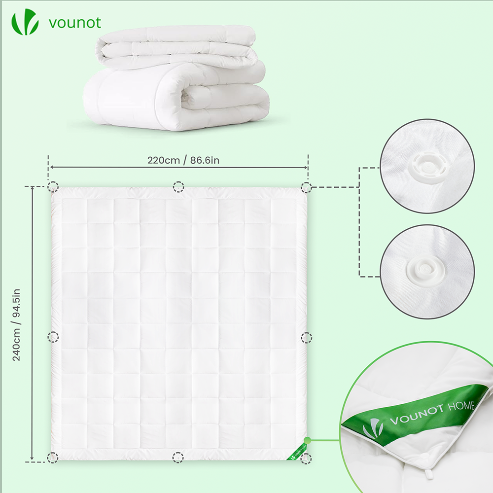 Couette 4 saisons doux 3 en 1 avec rembourrage polyester 500gsm 220x240cm blanc VOUNOT® - 7