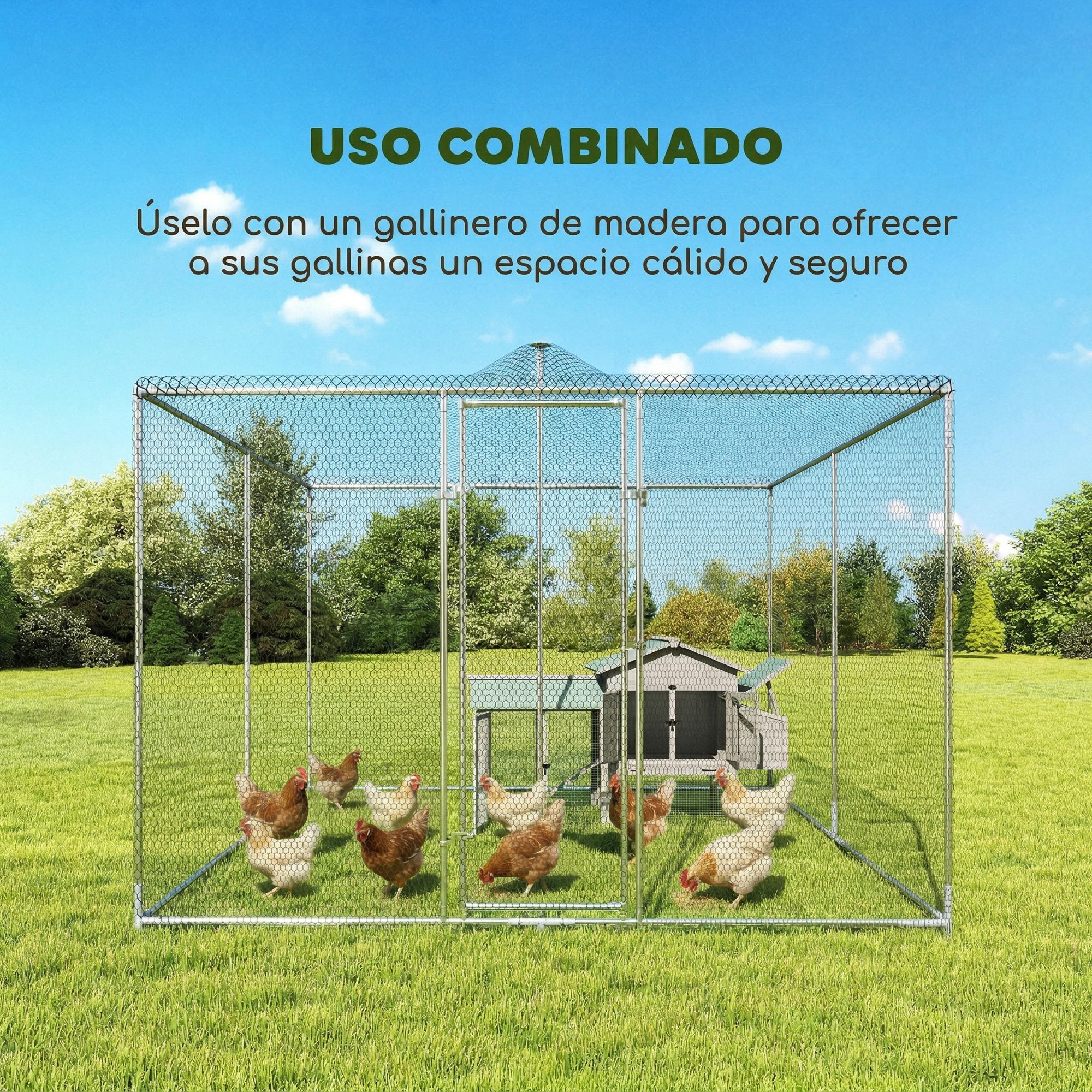 Galinheiro para Exterior PawHut Aço Galvanizado Prateado 400x300x197 cm - 8