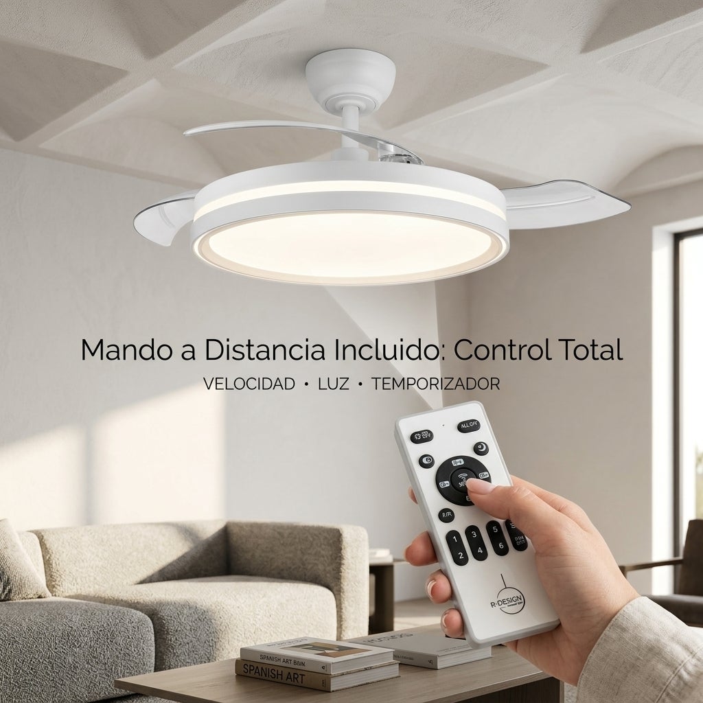 Ventilador de Techo Retractil Silencioso, Motor DC, Luz Regulable y Función Memoria 106cm - 5
