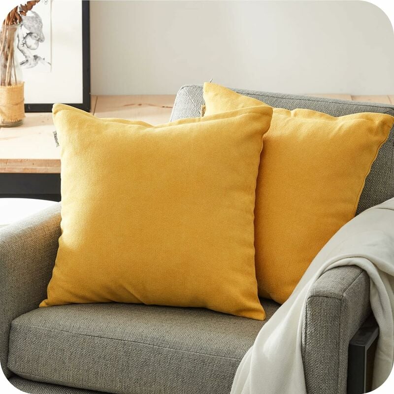 Zestaw 2 poszewek na poduszki 50 cm x 50 cm, kwadratowe, dekoracyjne, w kolorze musztardowo-żółtym, na duże poduszki, na sofę, łóżko, do sypialni, sal
