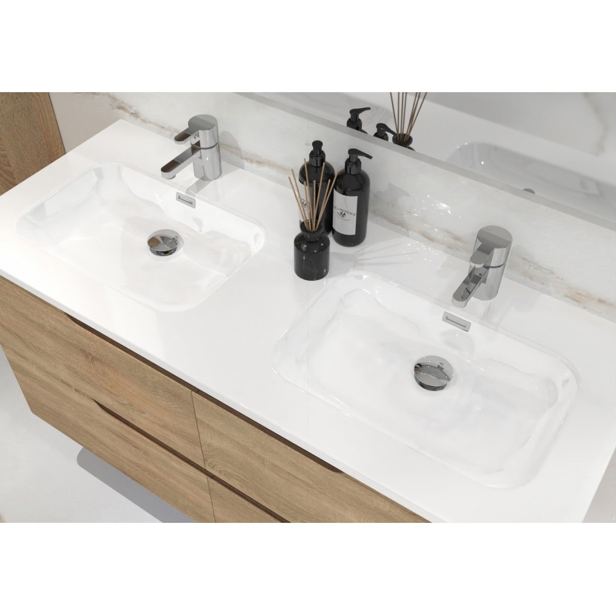 Meuble double vasque LUNA Bois Clair 120cm avec Miroir Reflet - 4