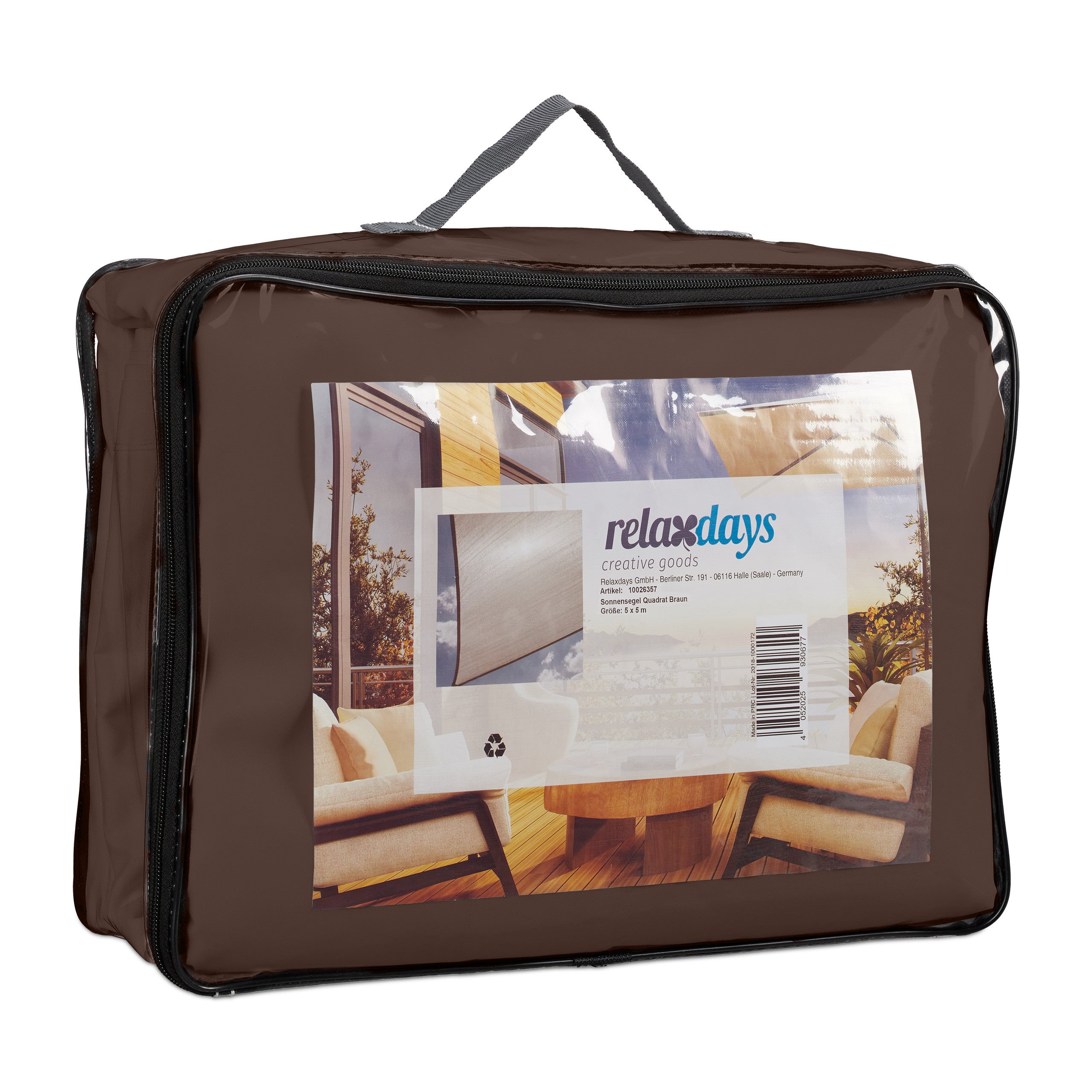 Relaxdays Voile d’ombrage carré diffuseur d’ombre protection soleil jardin UV LxP 5 x 5 m toile, résistant à l'eau, brun - 9