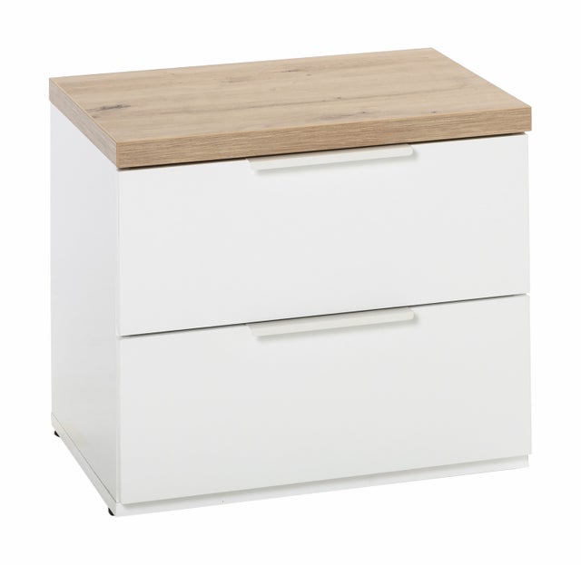 COMPOSAD | Comodino Linea MUNDI BEDROOM, Comodino Bianco, Camera Da Letto, (LxAxP) 49x44,20x39,90 cm, Rovere Oak Miele e Bianco laccato, Made in Italy