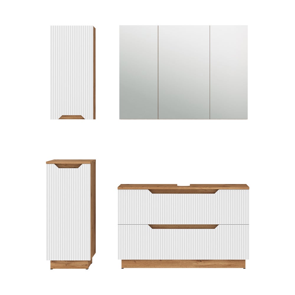 Vicco Zestaw mebli łazienkowych Lotta, Dąb/białe paski, 4 części