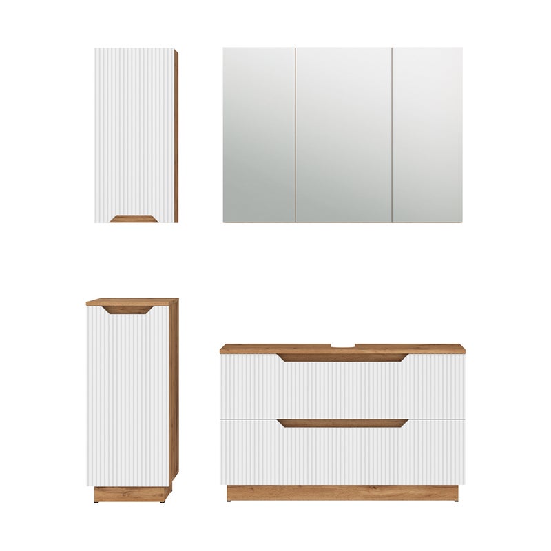 Vicco Zestaw mebli łazienkowych Lotta, Dąb/białe paski, 4 części