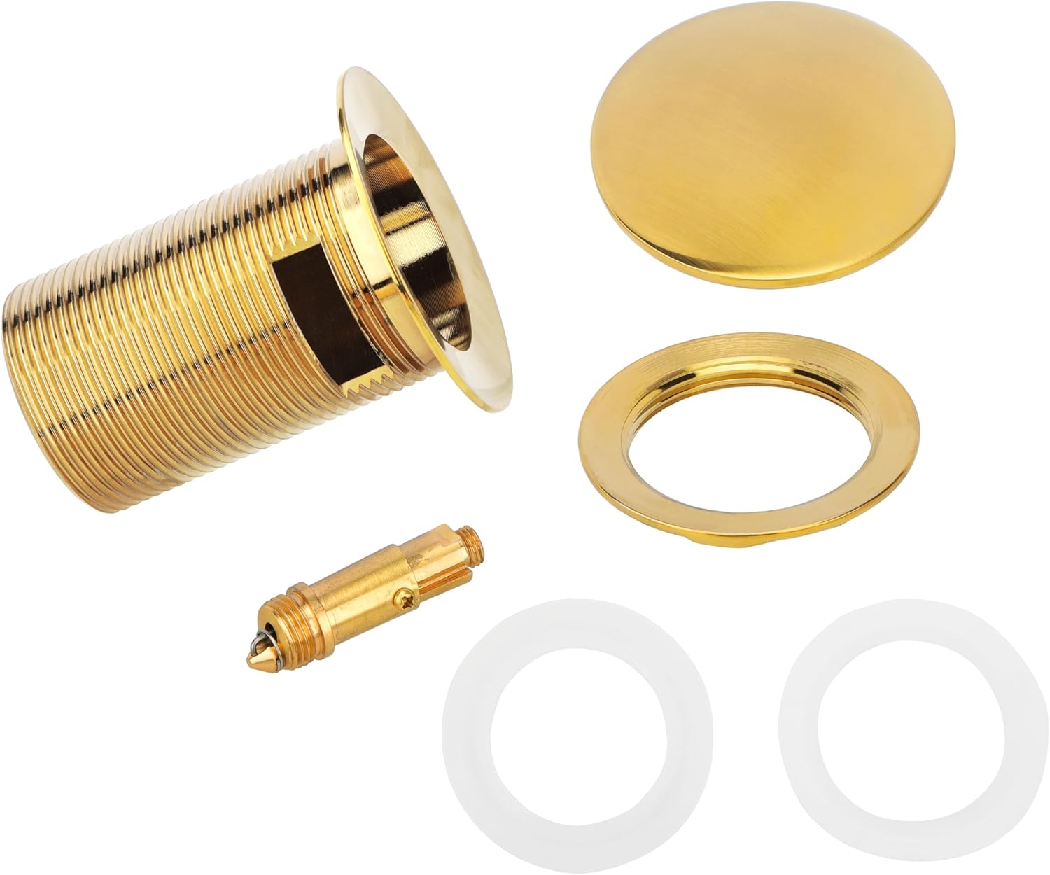 Bonde universelle pour lavabo et lavabo - Valve pop-up moderne Click Clack - Bonde d'écoulement avec trop-plein, laiton, acier inoxydable, doré - 5