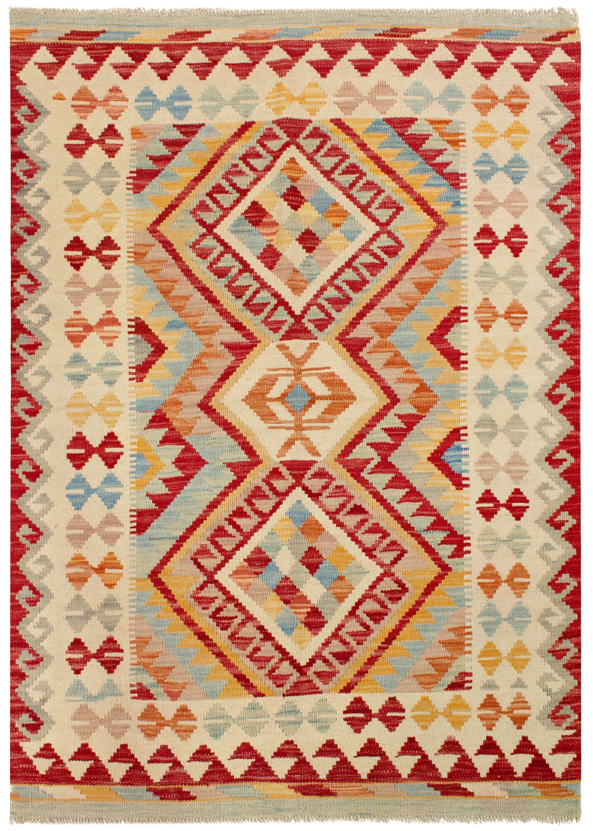 Tapis Kilim Turc 120x180 Cm – Rouge/Bleu Marine/Beige, 90% Coton, Motif Oriental