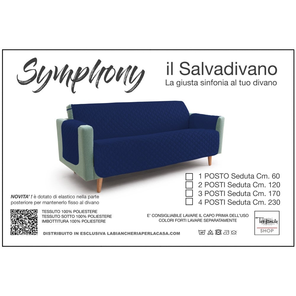 NUOVO COPRIDIVANO BL SALVADIVANO SYMPHONY TRAPUNTATO BLU 2 POSTI seduta cm. 120 - 2