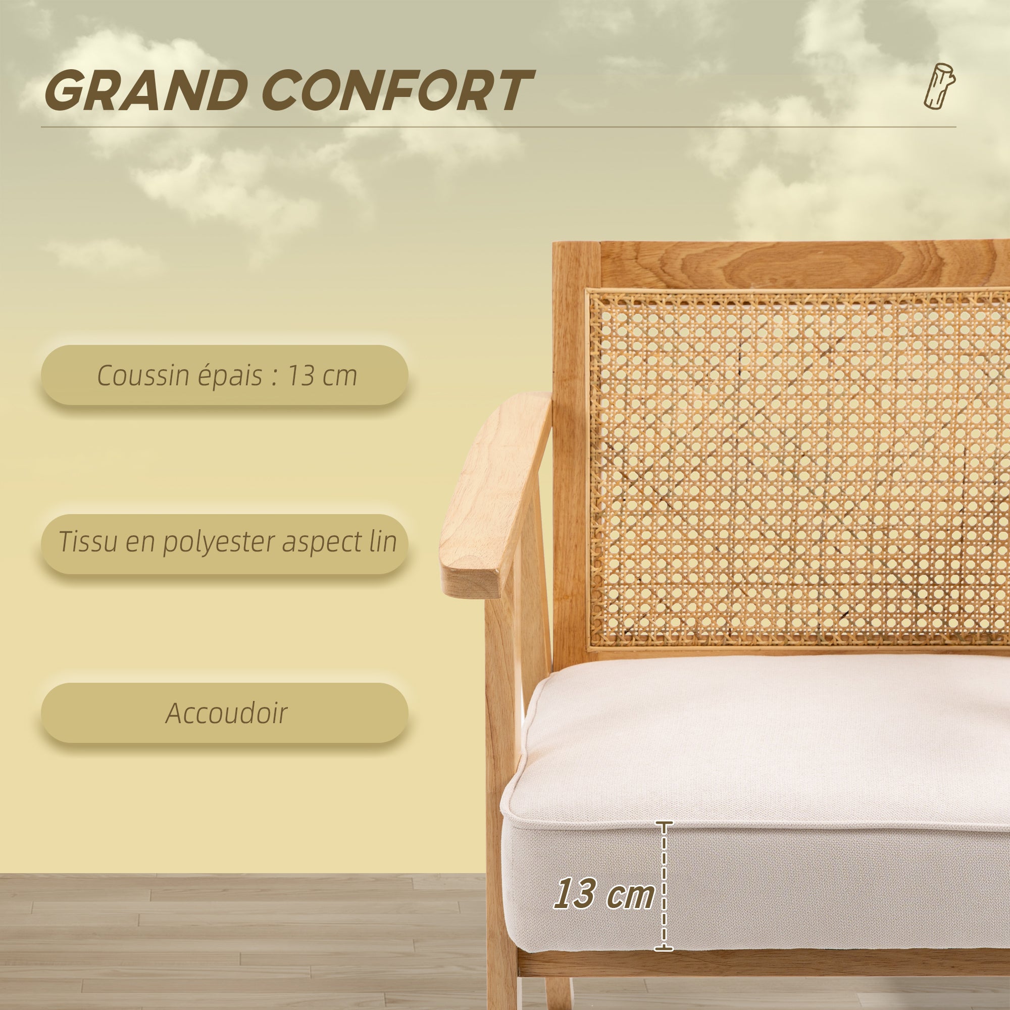 Fauteuil lounge en tissu et bois 1 place HOMCOM - 5