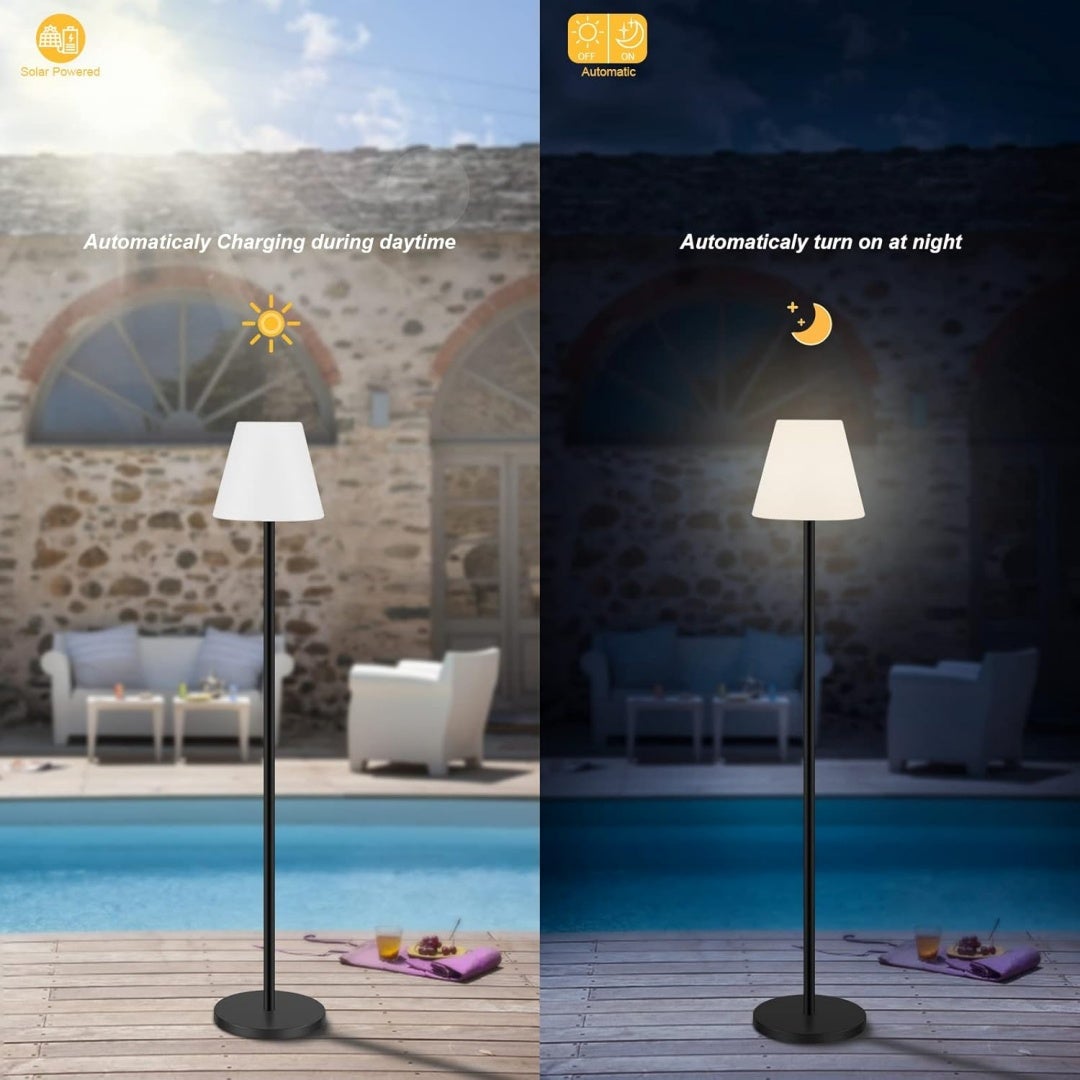 Lampada da terra solare, funziona con energia solare/USB, lampada da terra RGB dimmerabile, cambia colore, per feste/atmosfera festosa, nero 3000K - 2