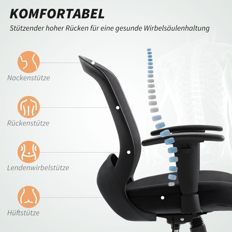 Fauteuil de bureau en filet,chaise de bureau réglable avec dossier en maille,roulante,basculante,noire - 3