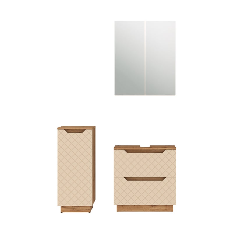 Vicco Zestaw mebli łazienkowych Lotta, Dąb/kaszmir ze strukturą płytek, 3 części