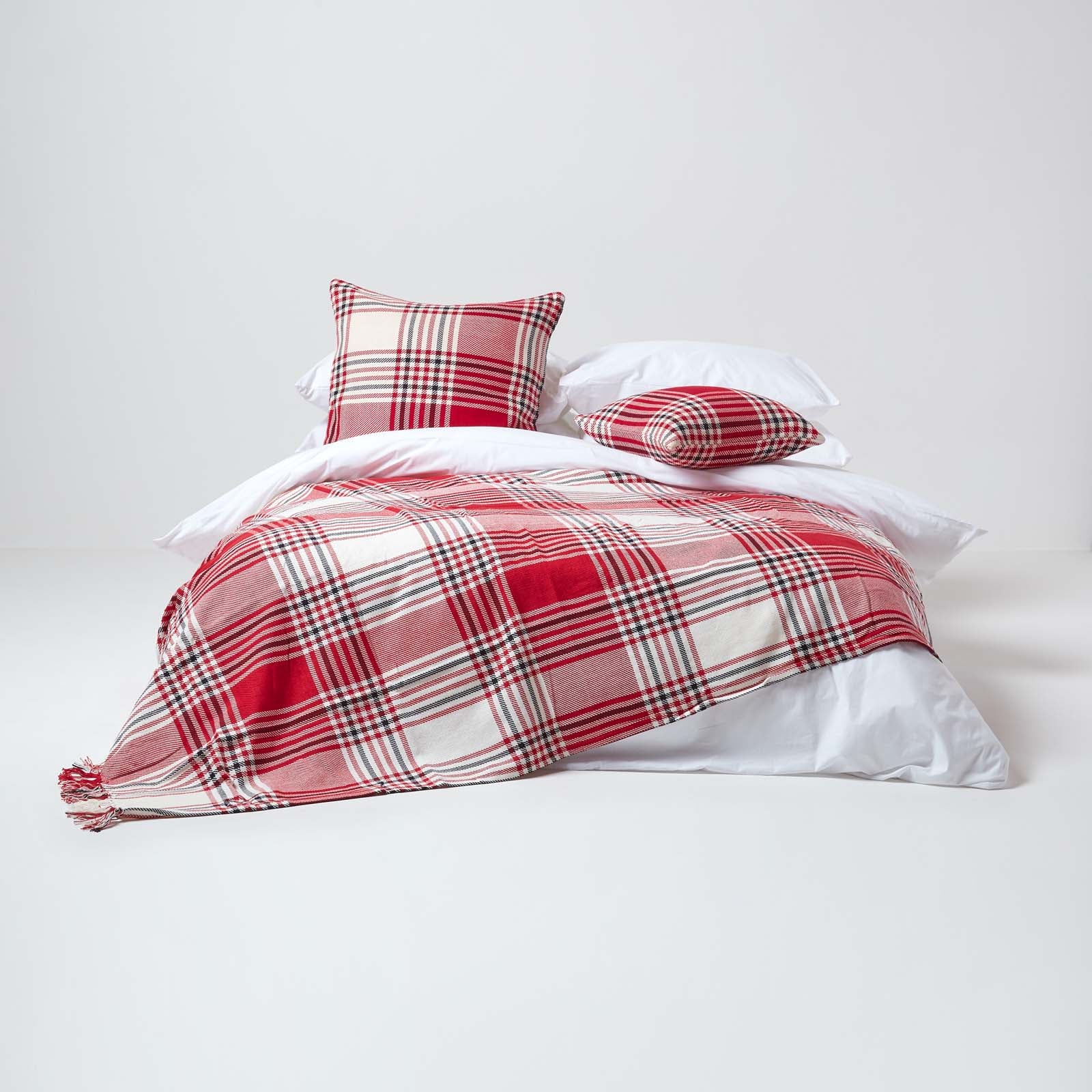Homescapes Housse de coussin Tartan à carreaux Rouge, 45 x 45 cm - 4