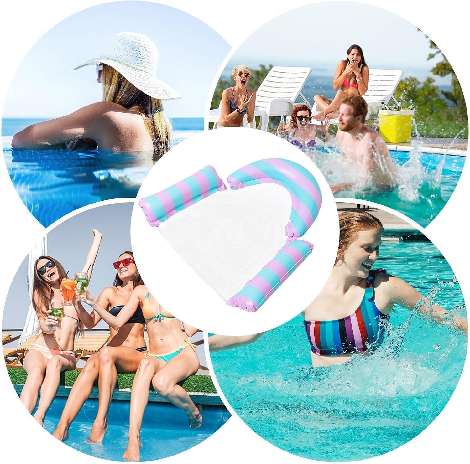 Lot de 2 flotteurs de piscine gonflables, hamac 4 en 1, radeau de piscine épais à 3 tubes pour adultes, matelas flottant pour plage et fête à la piscine