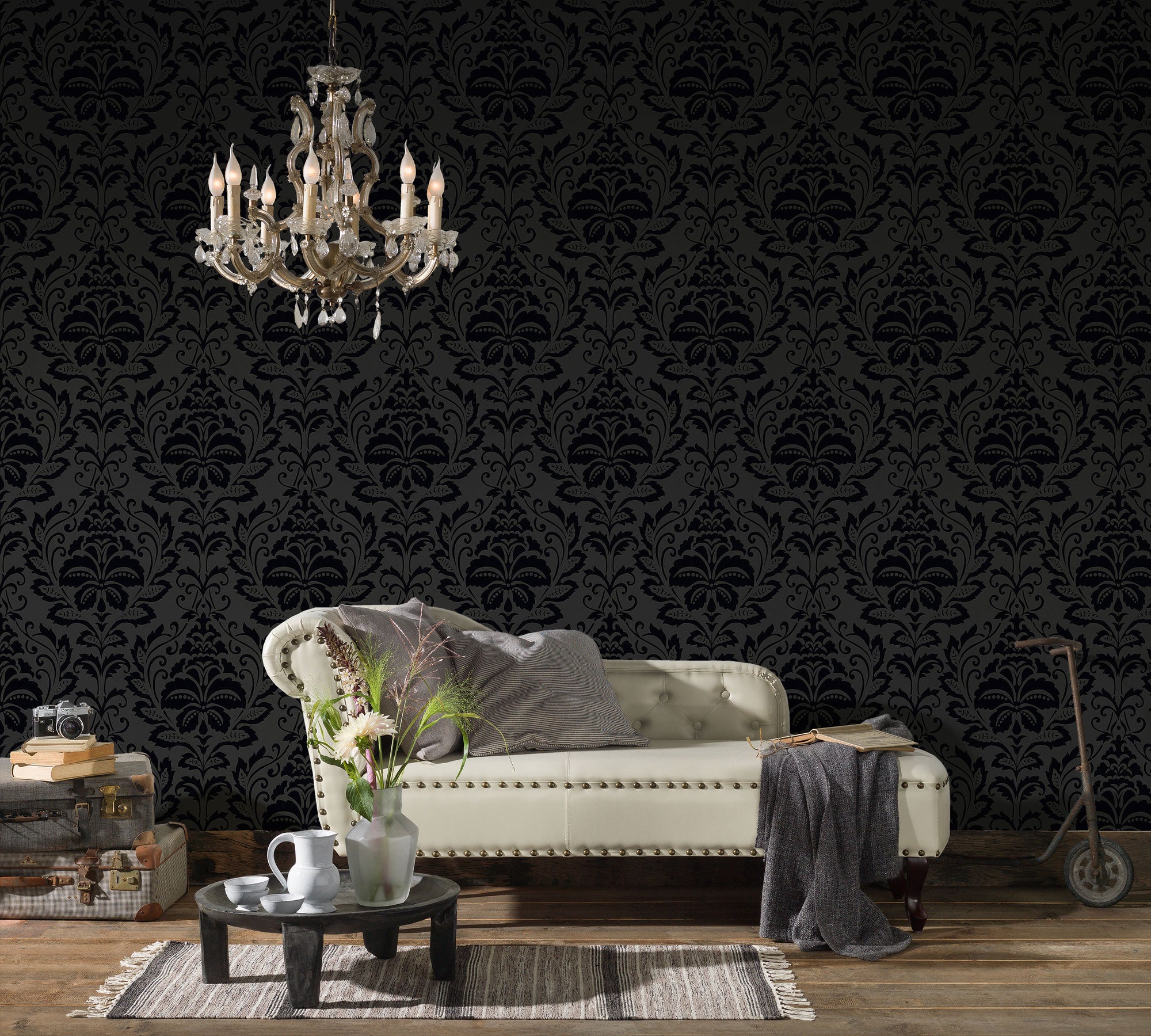Papier peint baroque noir - 53 cm x 10.05 m - Livingwalls - 2