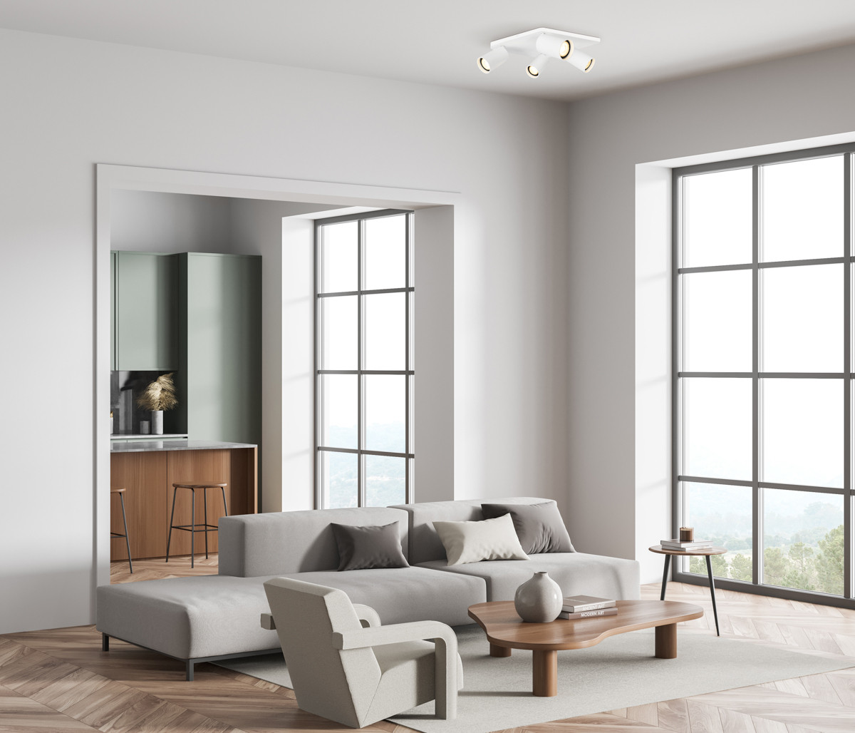 Lampa sufitowa wisząca Nesto biały piaskowany 4xGU10x10W wym: 13 x 24 x 24 cm aluminium Italux - 3