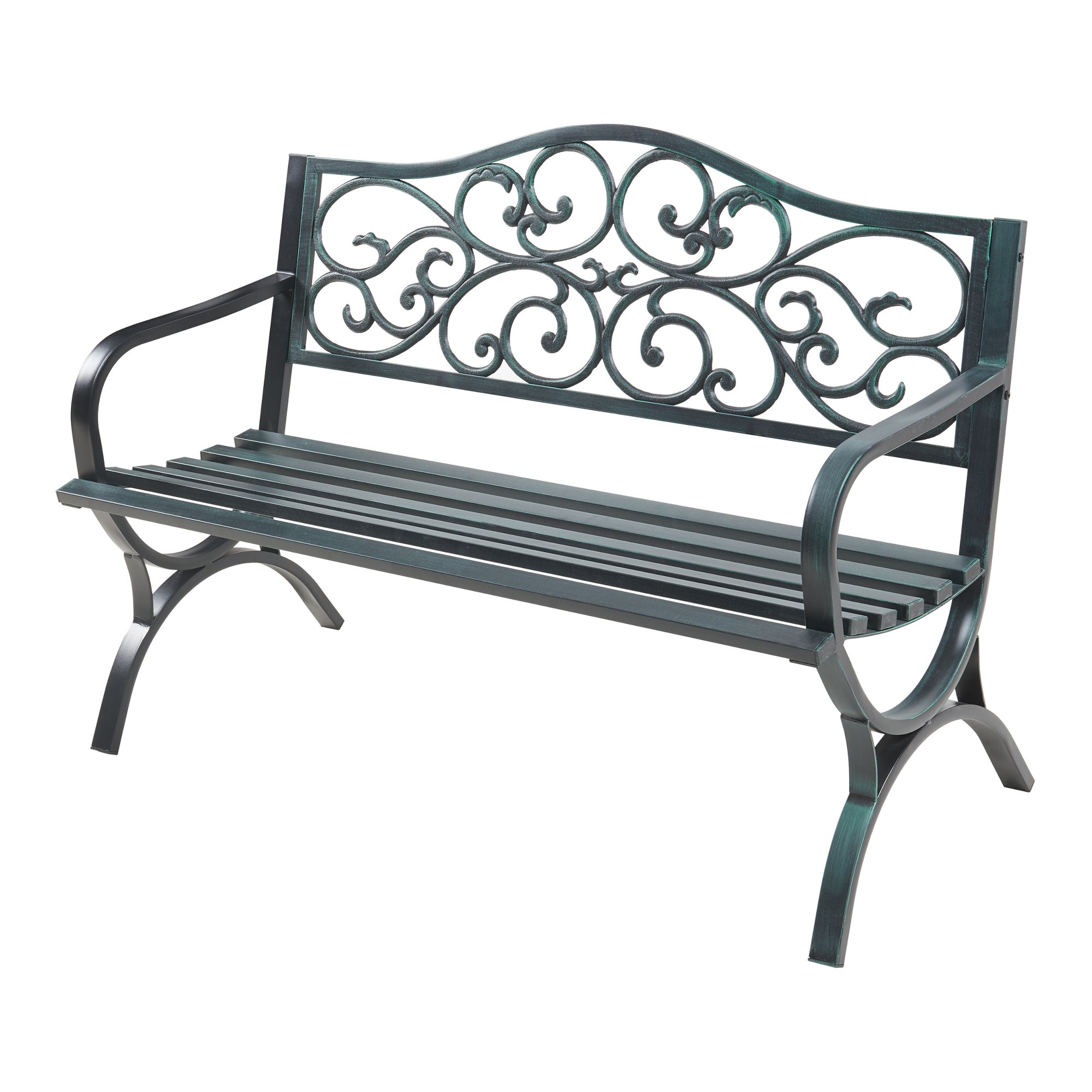 Banc de jardin Utav 127 x 53 x 79 cm acier gris foncé avec patine verte casa.pro - 2