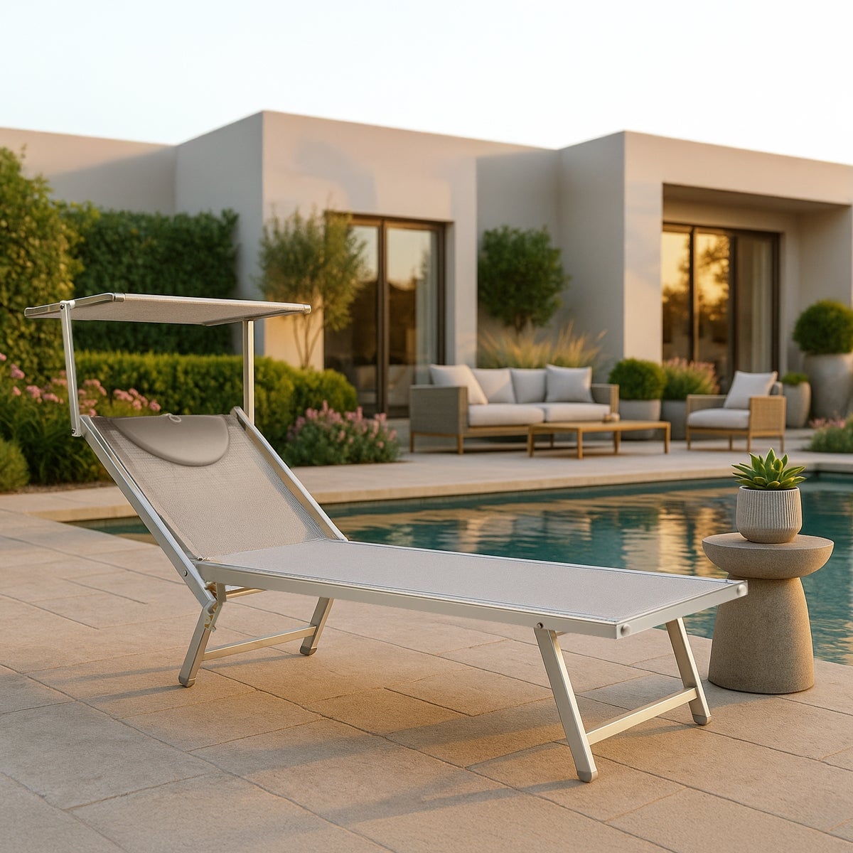 2 Lettini spiaggia mare prendisole professionali in alluminio Italia - Grigio - 2