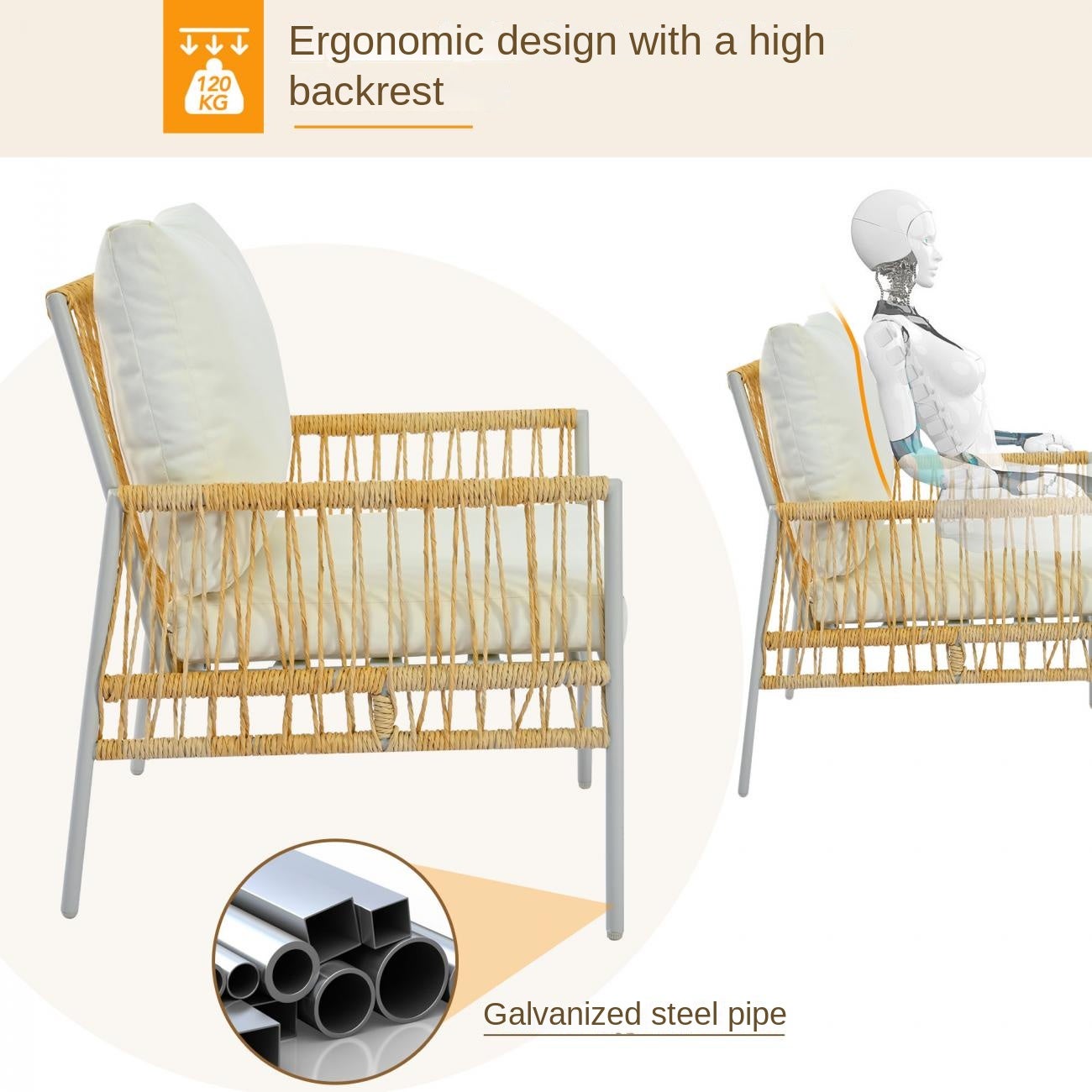 Ensemble de Jardin 7 Places avec Canapé, Table Basse en Verre Trempé, PE-Rattan et Structure Acier Zincé, Coussins Amovibles et Lavables - 8