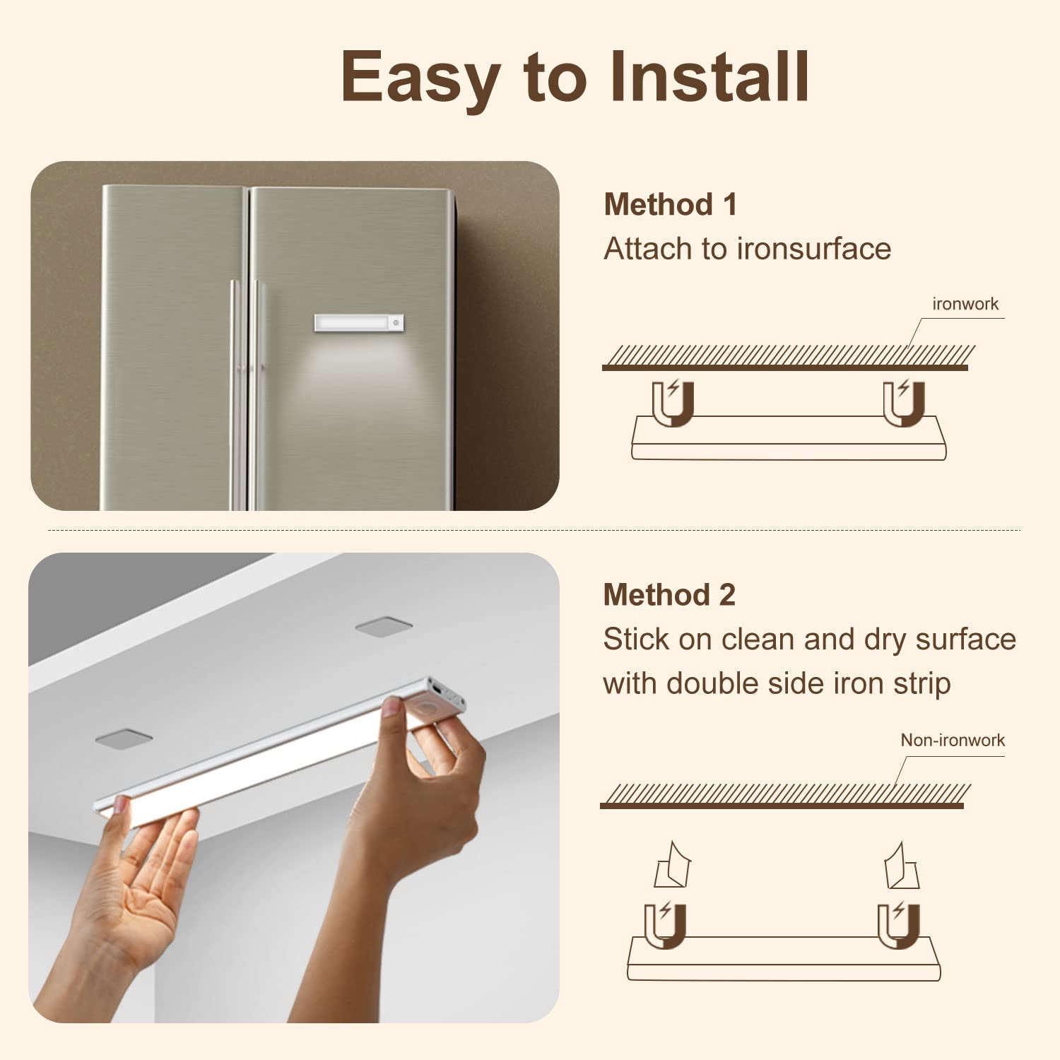 2 tiras LED ultrafinas recargables con sensor de movimiento y montaje magnético, negras, 40 cm, para armarios y roperos. - 5