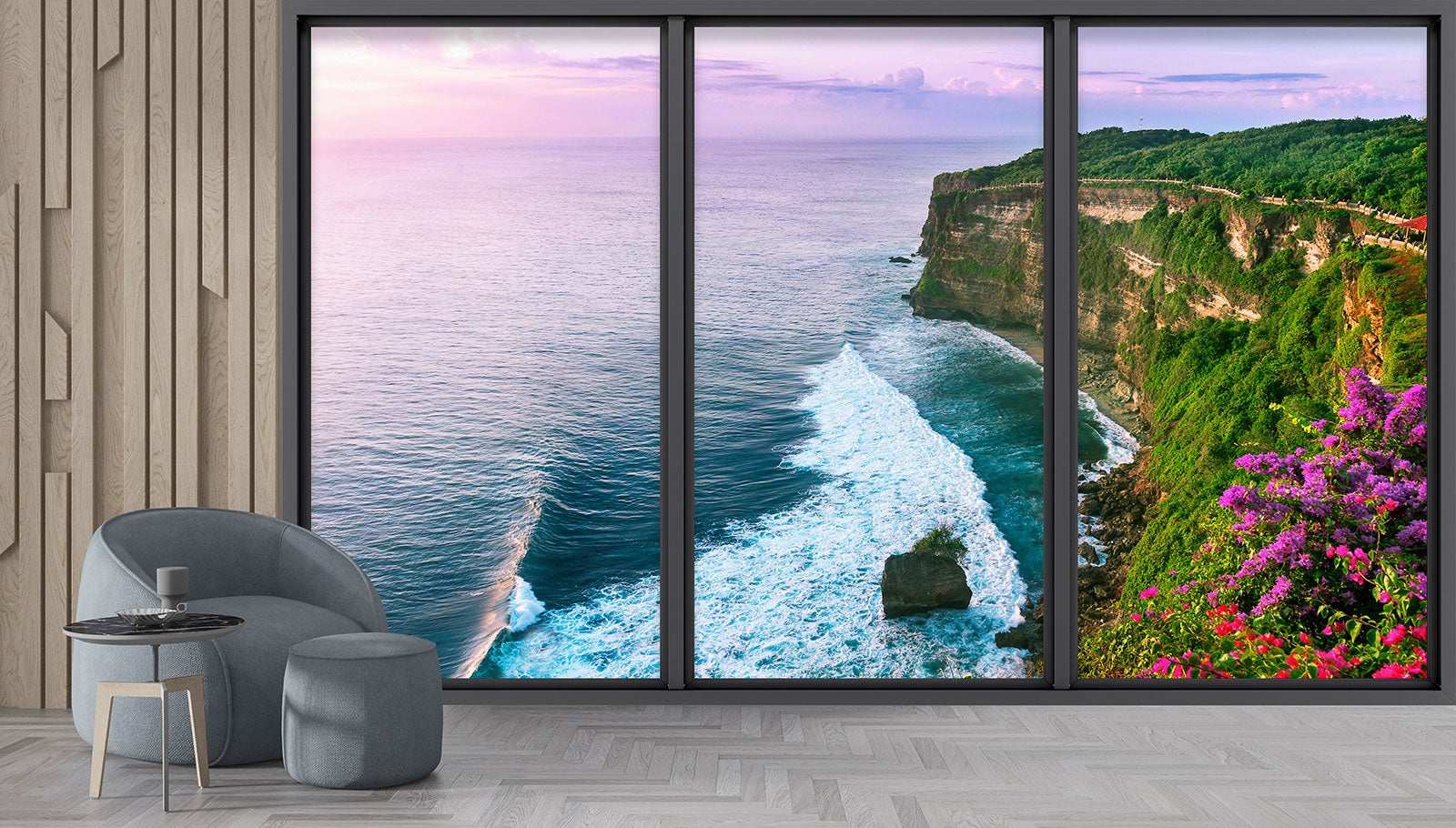 Papier peint panoramique intissé décoratif Trompe l'oeil baie vitrée - Falaises - L260 cm x H156 cm - 4