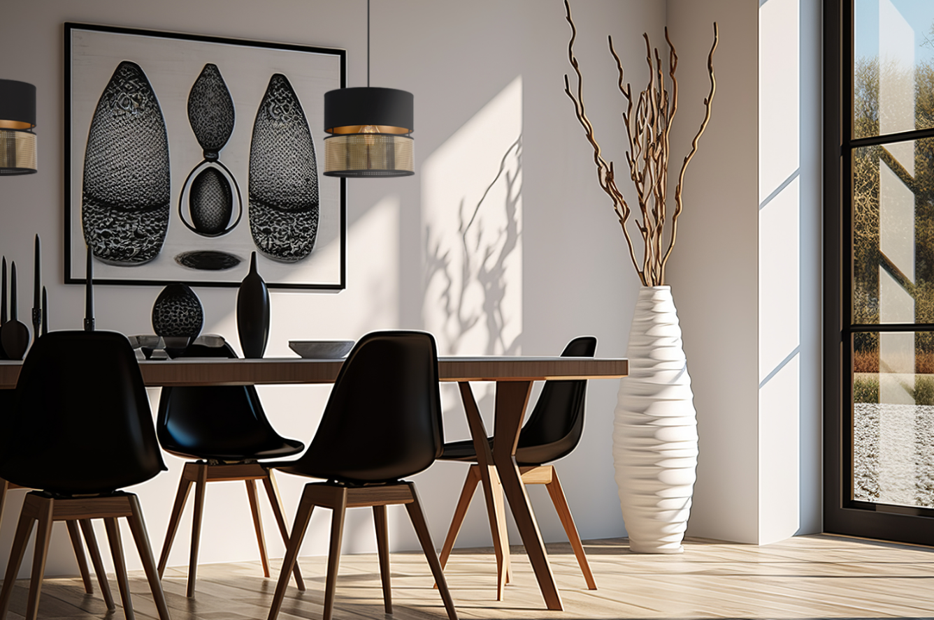 Lampa sufitowa wisząca Asti Duo czarna glamour 1xE27 abażur okrągły tuba 20cm czarny/złoty Light Home LH - 3