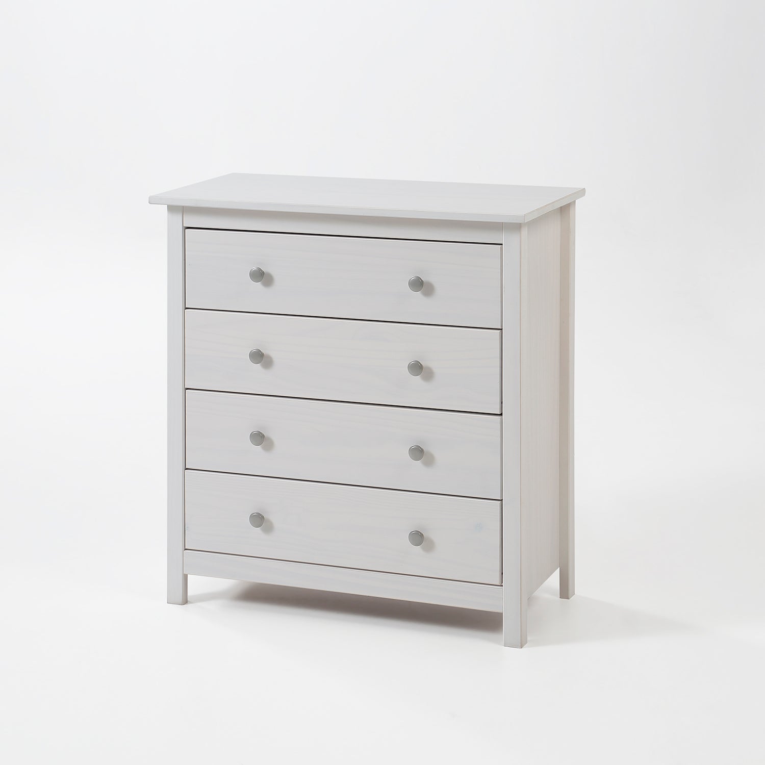 commode 4 tiroirs, pin massif , couleur blanc translucide, mesure 78,5x75x35 cm (hauteur-largeur-profondeur) - 6