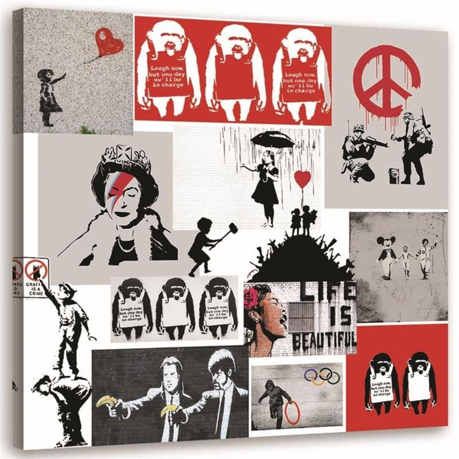 Obraz na płótnie, Mural Banksy artystyczny kolaż 40x40