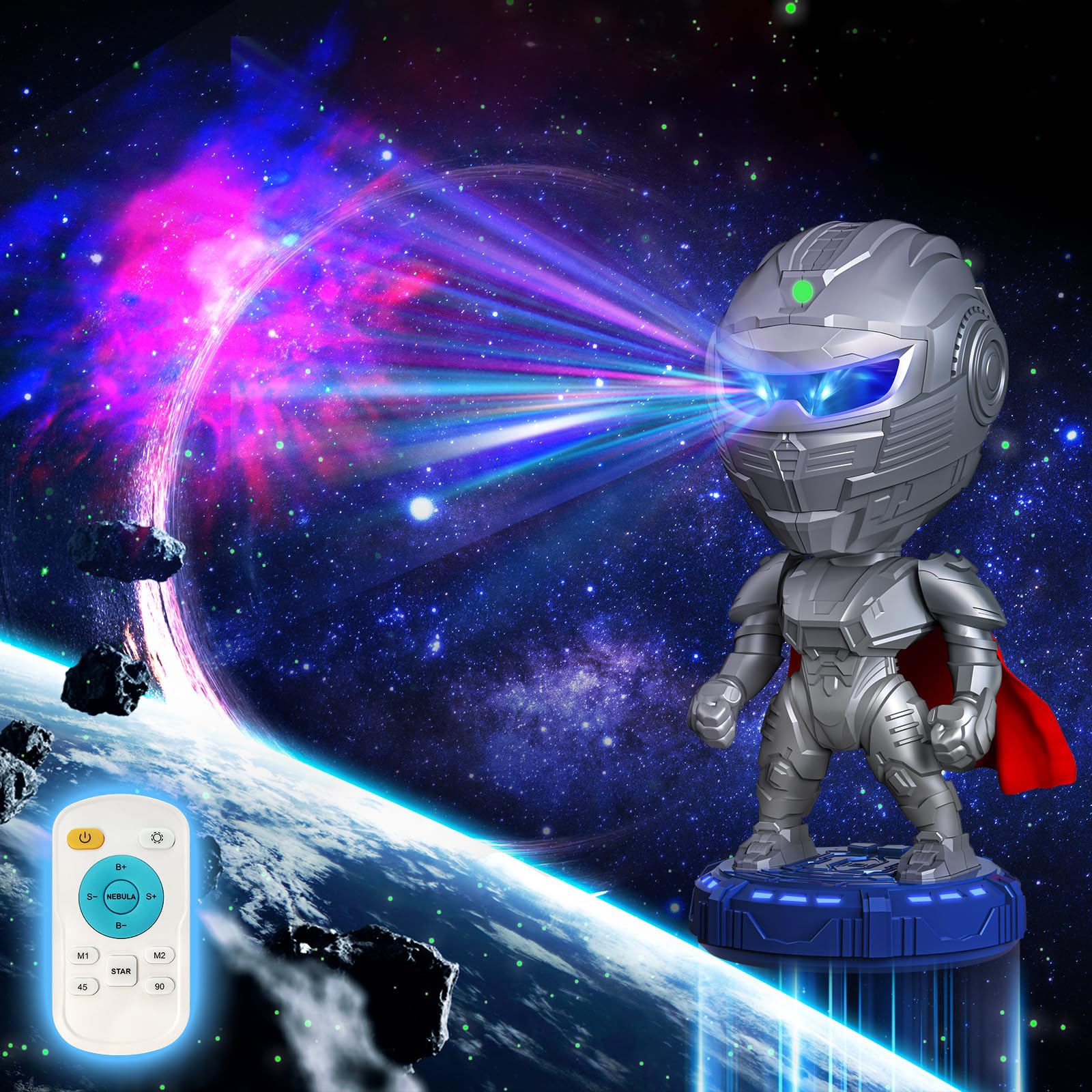 Proyector de estrellas mech warrior, luz nocturna nebulosa con temporizador y control remoto, proyector de luz galaxia para dormitorio