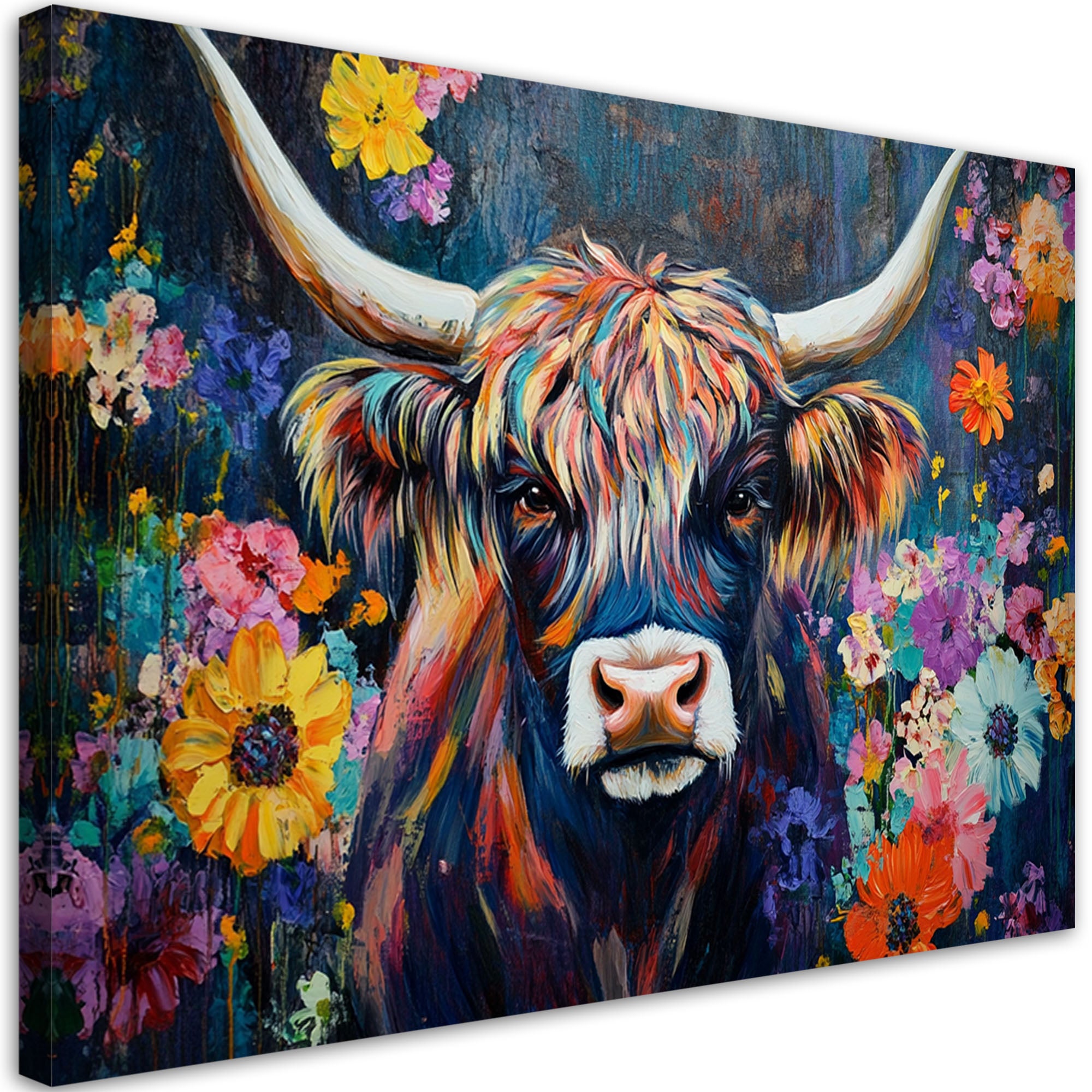Obraz na płótnie, Szkocka Krowa Abstrakcja Kolorowa 90x60