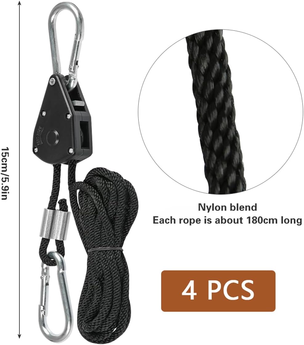 4 pulegge a cricchetto, tenditore per fune a cricchetto da 150 libbre, cinghia a cricchetto con gancio regolabile - 3
